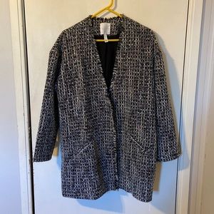 Leith Oversized Tweed Single Button Blazer Jacket L
Black White Metallic Woven